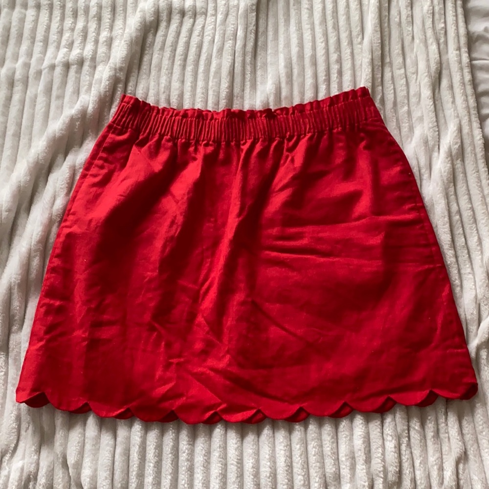 J Crew Scalloped Red Skirt